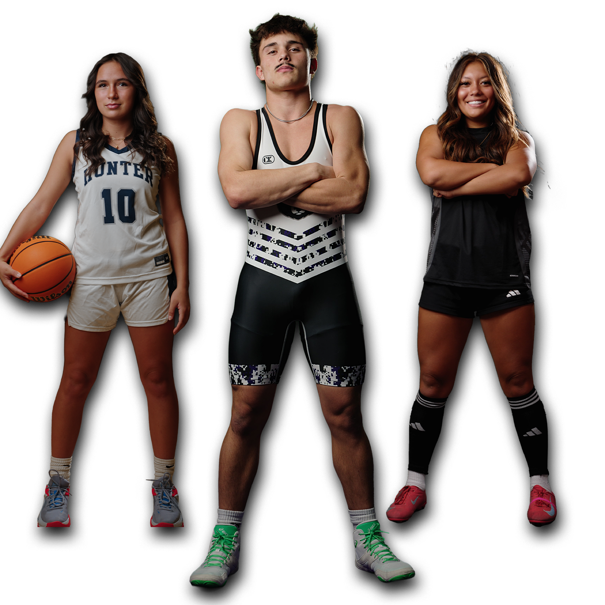 Three athletes photographed for a Media Day Creative session